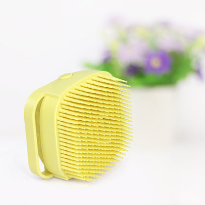 Wukusy silicone massage bath body brush with soft bristles and built-in shampoo dispenser for gentle cleansing and relaxing massage.