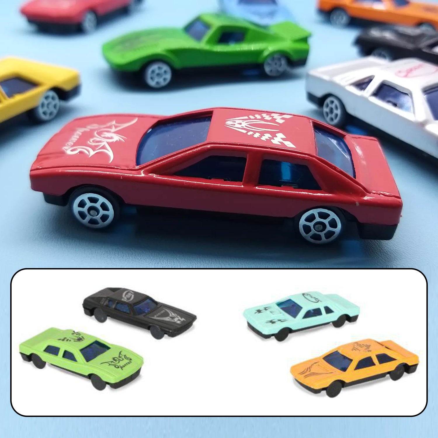 Wukusy 8058 Super Racer Power Car Set with 25 toy cars and track pieces for kids' racing play, colorful and detailed.
