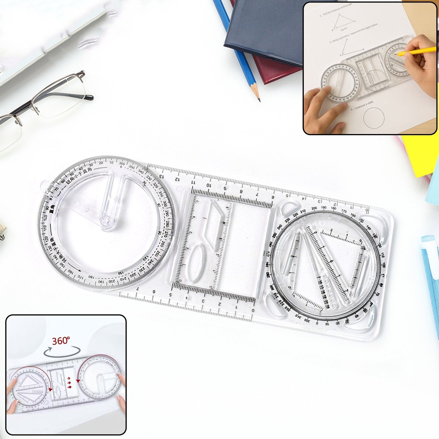 Wukusy multi-functional geometry drawing tool with various rulers and compasses for precise technical and artistic drawings.
