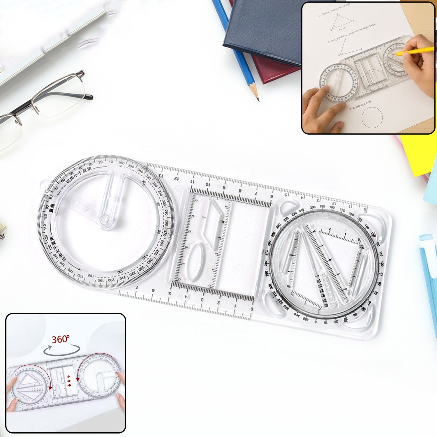 Wukusy multi-functional geometry drawing tool with various rulers and compasses for precise technical and artistic drawings.