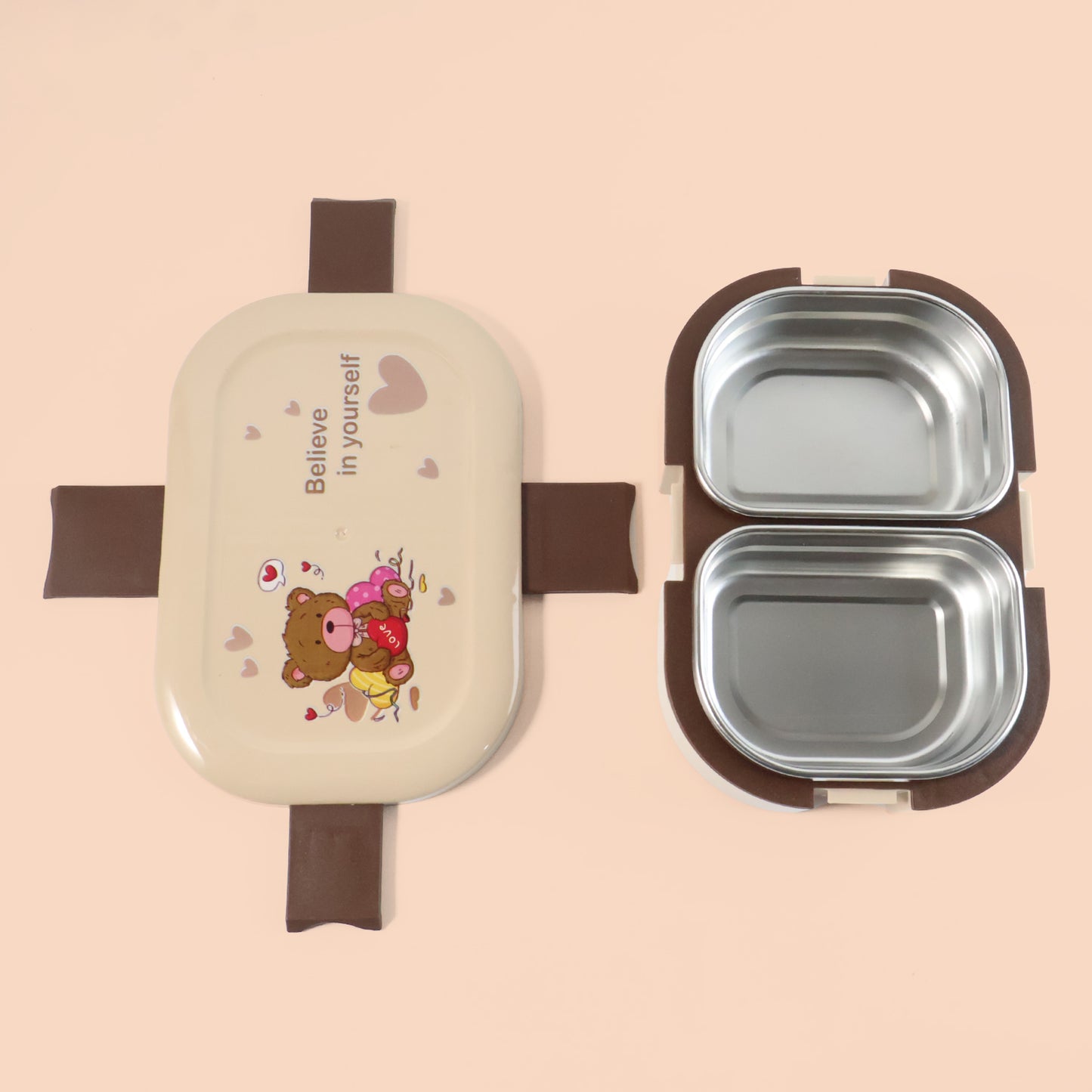 Wukusy cute teddy printed kids lunch box with 500ml capacity, featuring adorable teddy bear design for children.
