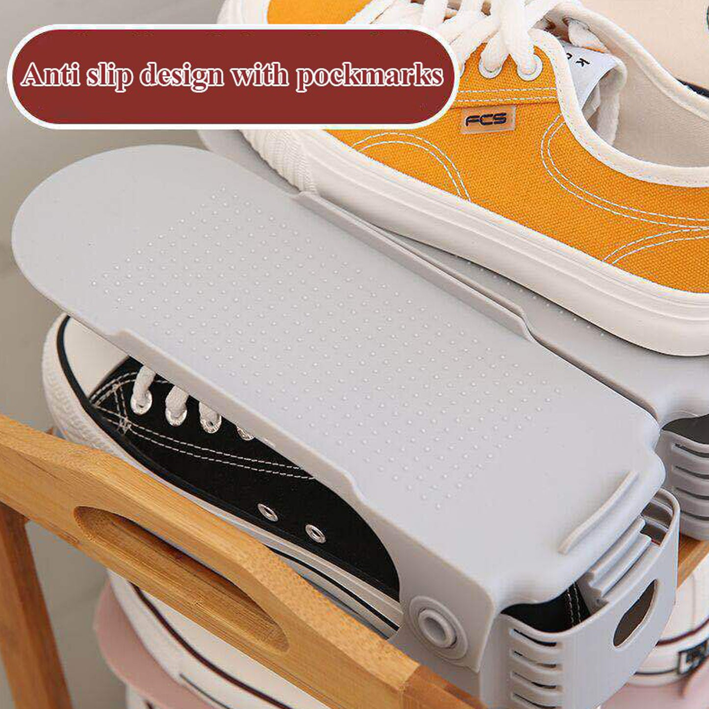 Wukusy 7277 adjustable folding shoe slots organizer with multiple compartments for efficient shoe storage and organization.