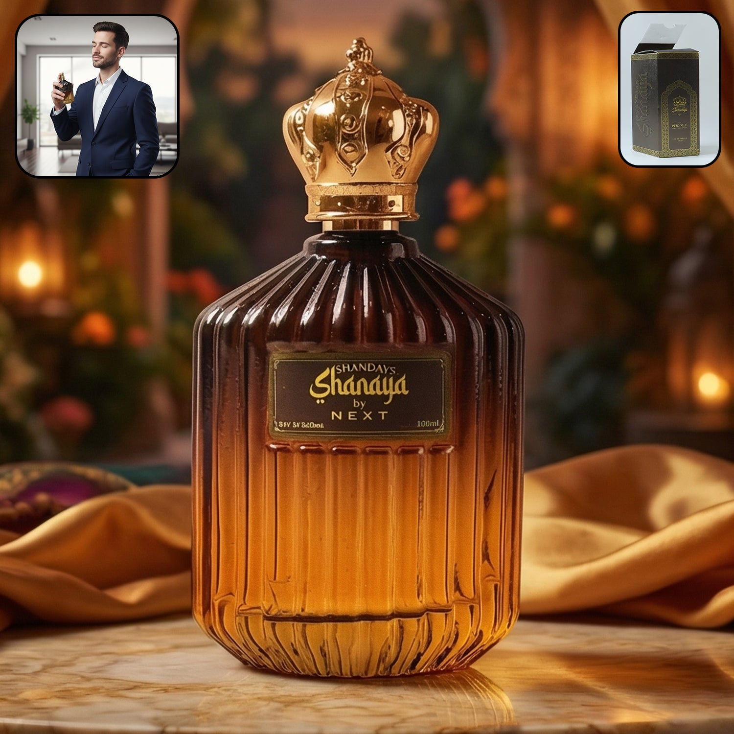 Wukusy Next Shanaya Oud perfume spray bottle, 100ml, featuring elegant packaging and a long-lasting oud fragrance.