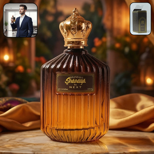 Wukusy Next Shanaya Oud perfume spray bottle, 100ml, featuring elegant packaging and a long-lasting oud fragrance.