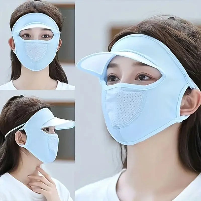 Ekom women's full face UV protection cap with adjustable strap and breathable fabric for outdoor sun protection.