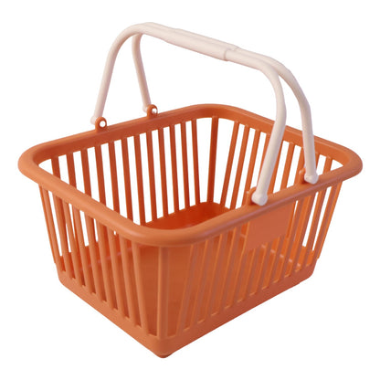 Wukusy plastic storage basket with foldable handles, ideal for fruits, vegetables, and groceries, showing a lightweight, portable design.