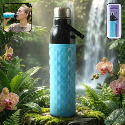 Wukusy plastic 1100 ml diamond texture sports water bottle with leak-proof lid and ergonomic design for active hydration