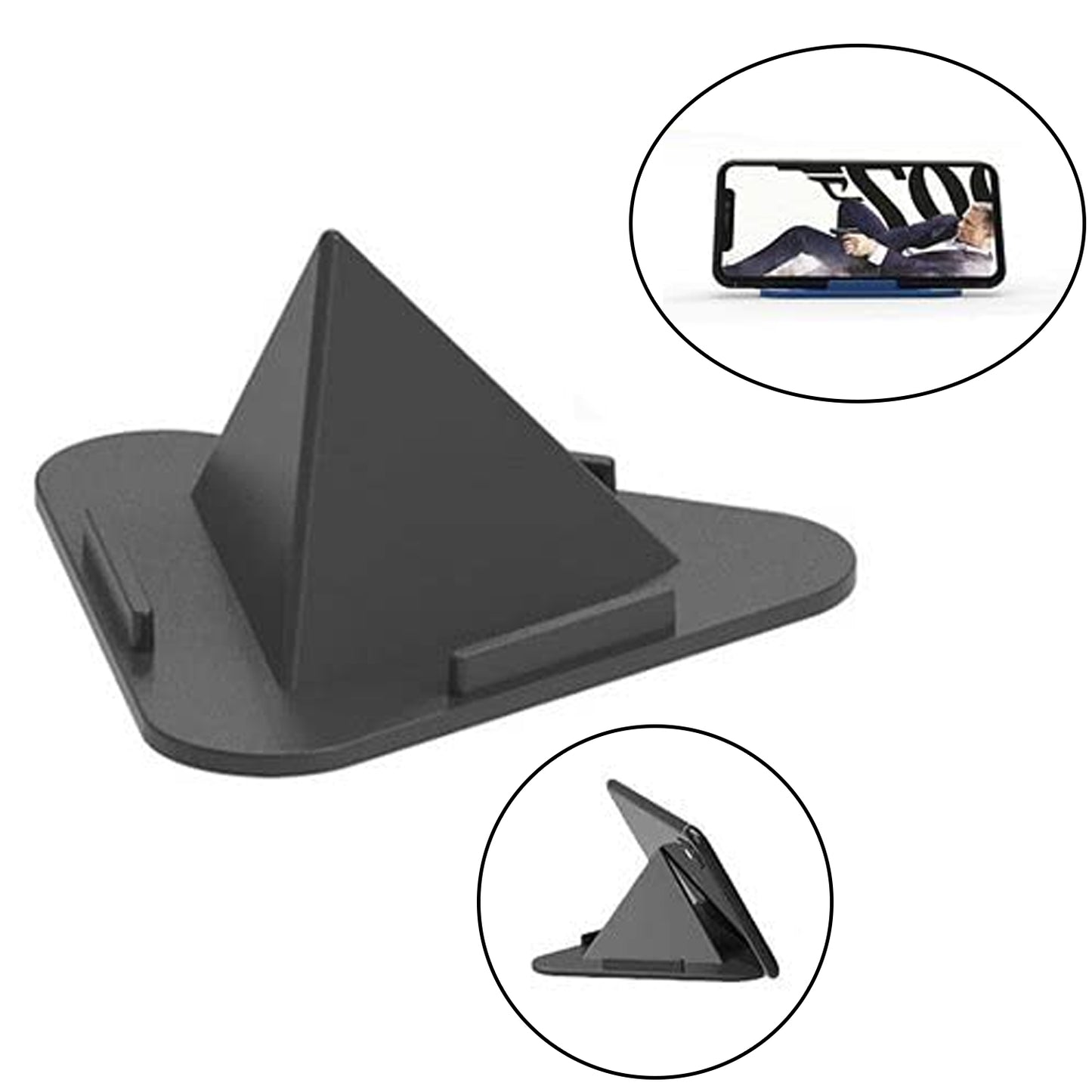 Wukusy Pyramid Black mobile stand with three inclined angles, designed for stable phone support and adjustable viewing.