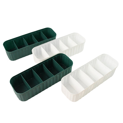 Wukusy 4-pack sock and underwear storage boxes with 5 compartments each, ideal for organizing drawers and closets.