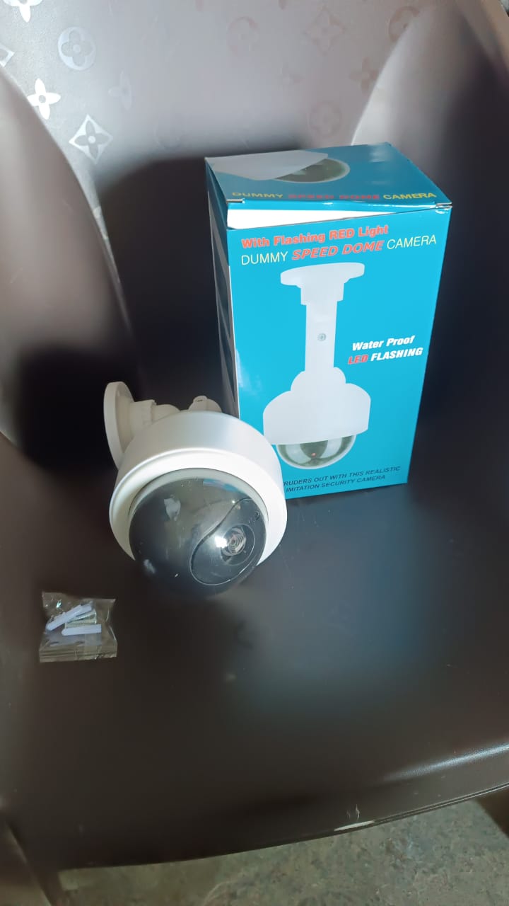 Wukusy fake CCTV dummy camera with flashing red LED light, realistic security camera prop, battery not included