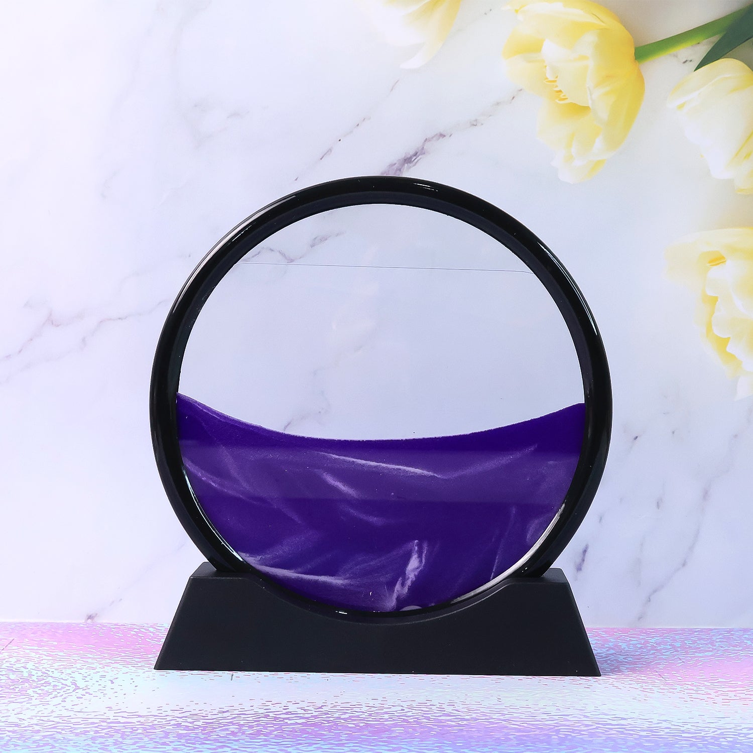 Wukusy 8781 moving sand art picture with deep sea sandscape in round glass frame, relaxing liquid motion desktop decor for home or office
