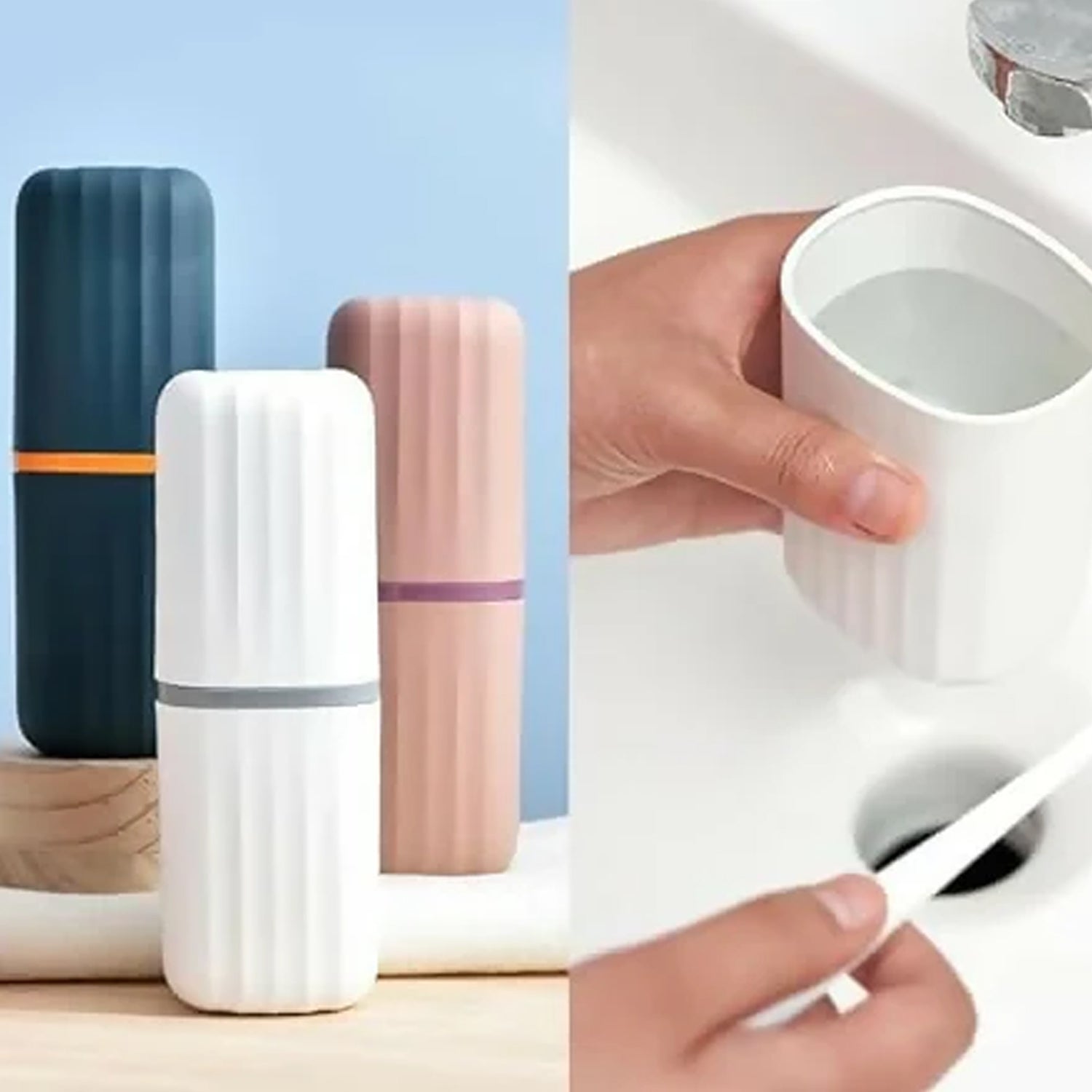 Wukusy plastic hygienic toothbrush travel case set with two portable, sanitary cases for toothbrush storage and protection.