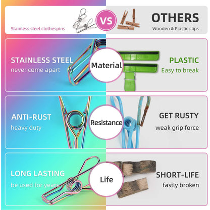 Wukusy 6180 stainless steel multipurpose clothes hanging clips, sturdy and durable for home improvement laundry tasks.