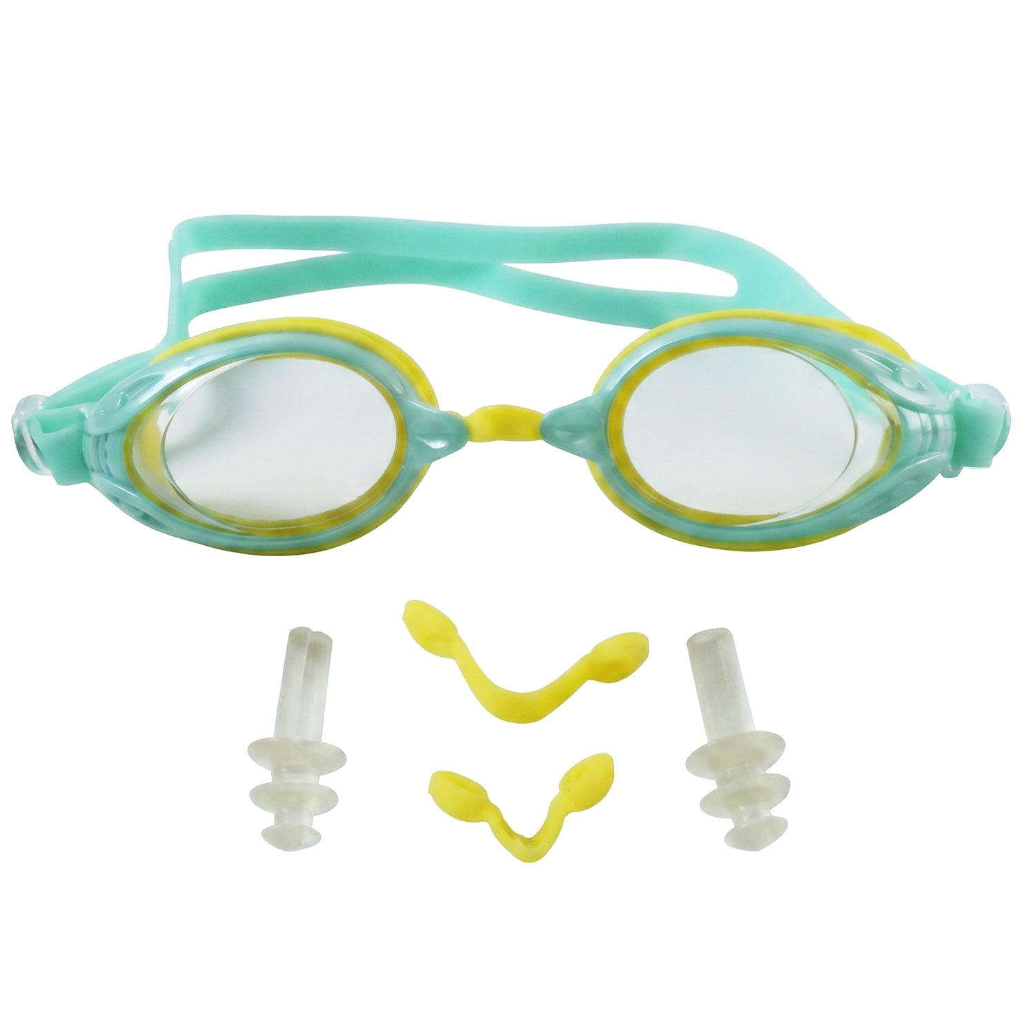 Kids dual color swimming goggles with clear lens and comfortable fit, featuring adjustable strap and vibrant design.