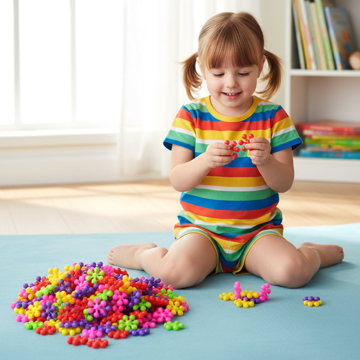 Colorful DIY building blocks toy for kids by Wukusy, featuring creative puzzle pieces for imaginative play and construction.