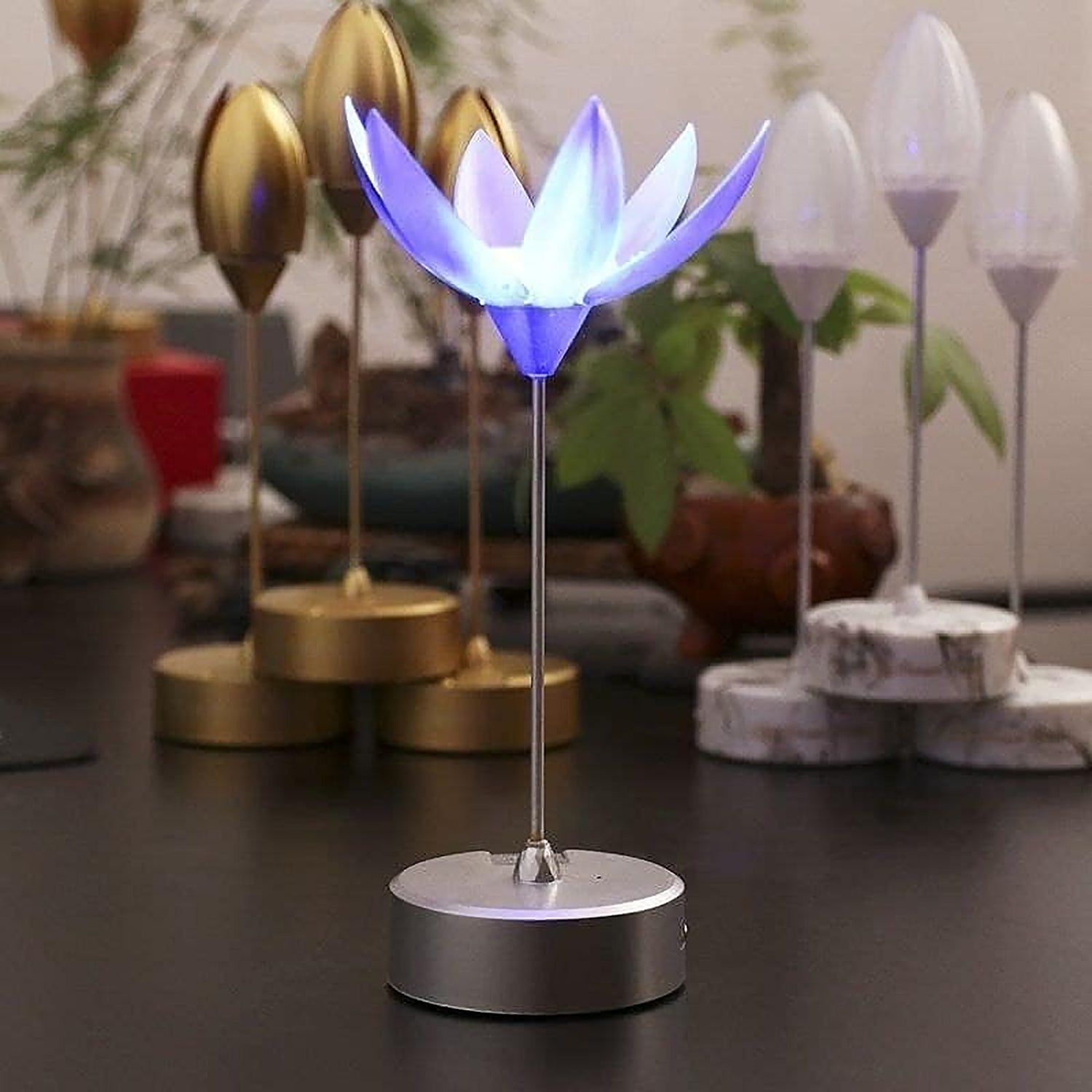 Wukusy lotus flower lamp with music, touch open and close, USB rechargeable, decorative night light, elegant floral design