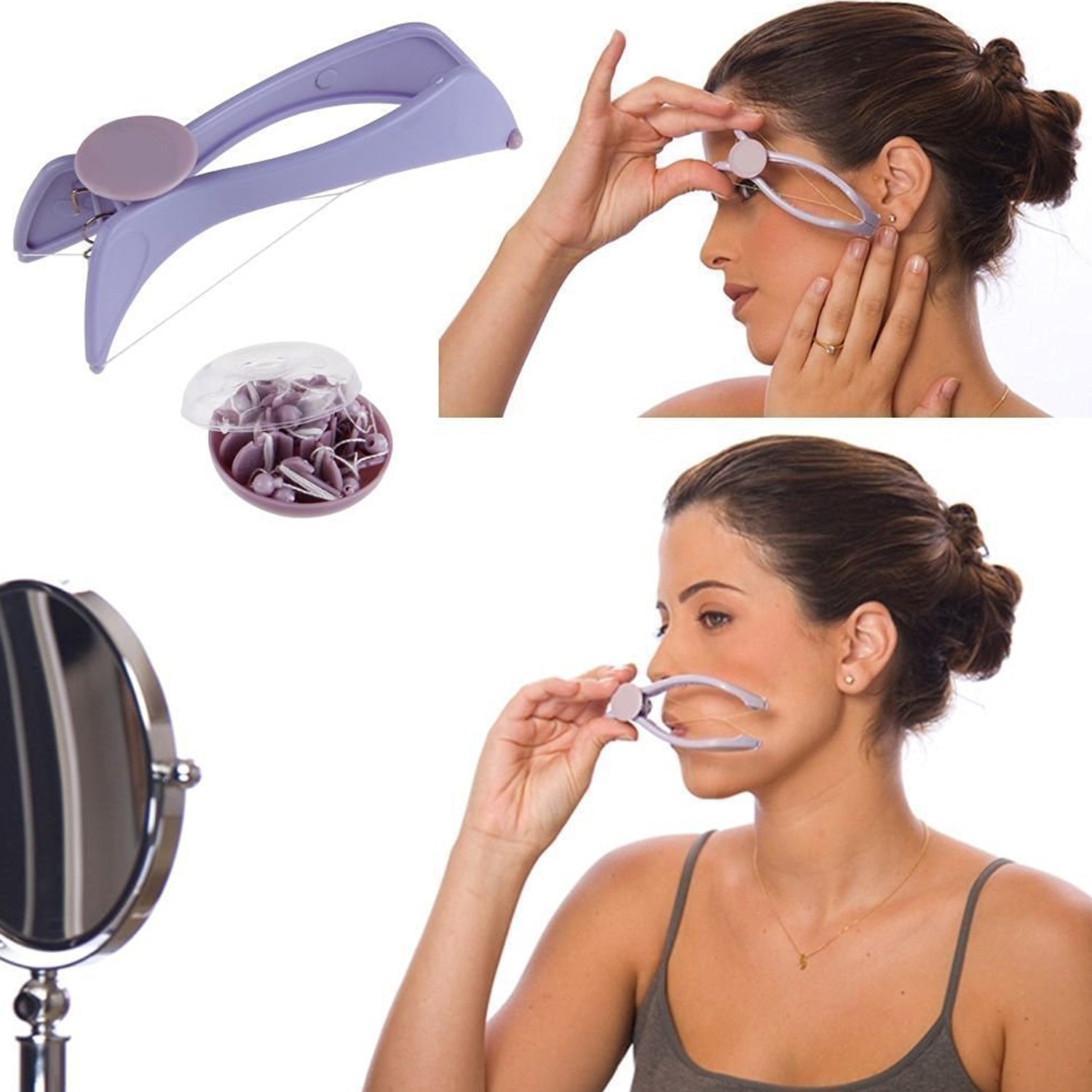 Wukusy Slique painless eyebrow, upper lip, face, and body hair removal threading and shaver kit with manual tweezer system