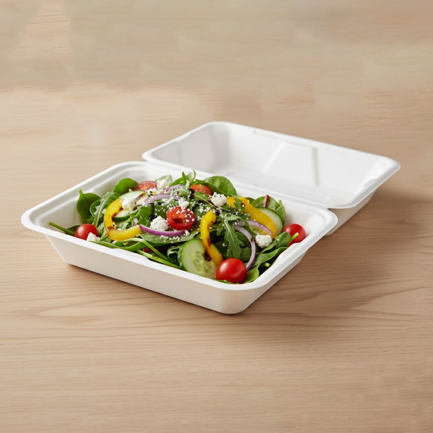 Wukusy Vegnar Premium Bagasse Clamshell Food Box, 10-pack, 9x6 inch biodegradable takeout containers with hinged lids