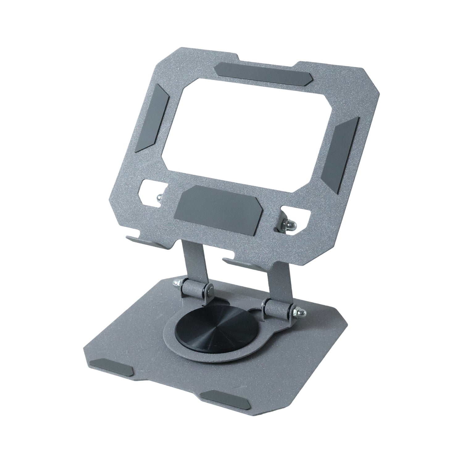 Foldable metal phone and tablet stand holder by Wukusy, shown in a compact, portable design suitable for hands-free viewing.