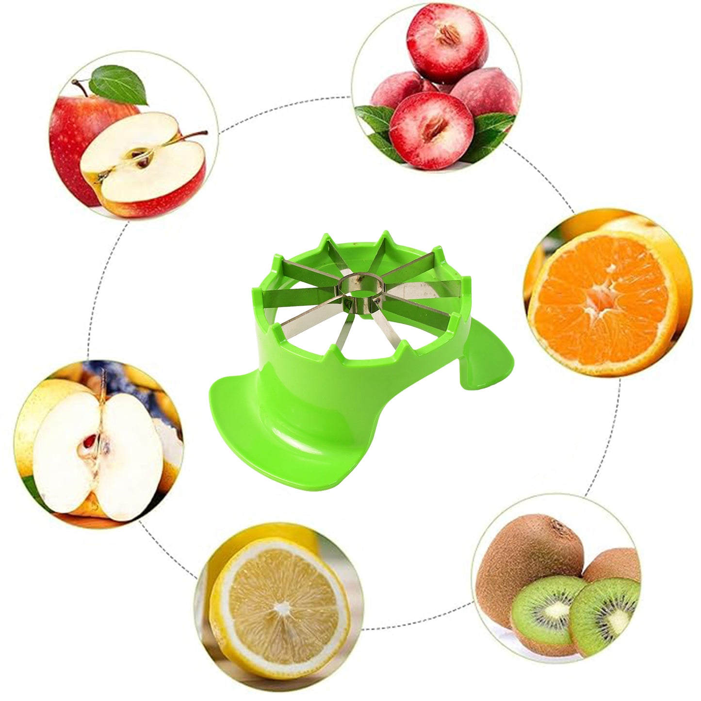 Wukusy Apex Apple Cutter with container, unbreakable ABS body, stainless steel blades, designed for easy apple slicing in home kitchen.