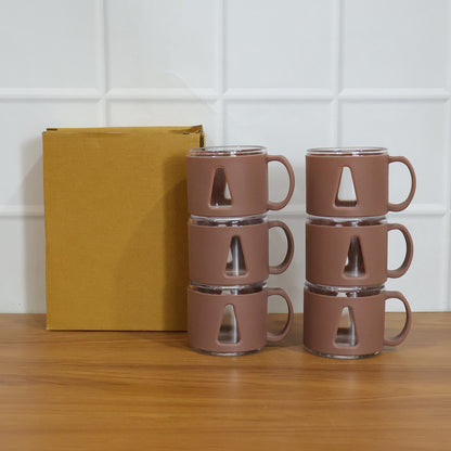 Set of six premium round tea cups by Wukusy, white ceramic with smooth finish, perfect for tea serving and collection.