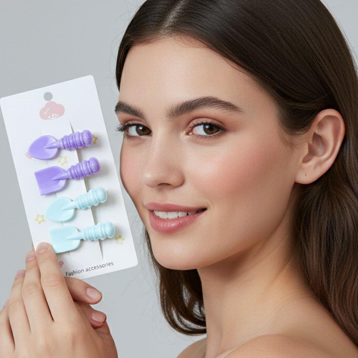 Set of four Wukusy decorative hair clips in spoon and spatula shapes, featuring playful and colorful designs for fun hair styling.