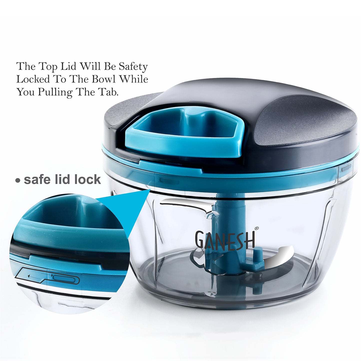 Wukusy 8106 Ganesh Wonder Chopper Grey 470ml, compact kitchen tool with grey plastic body and stainless steel blades.