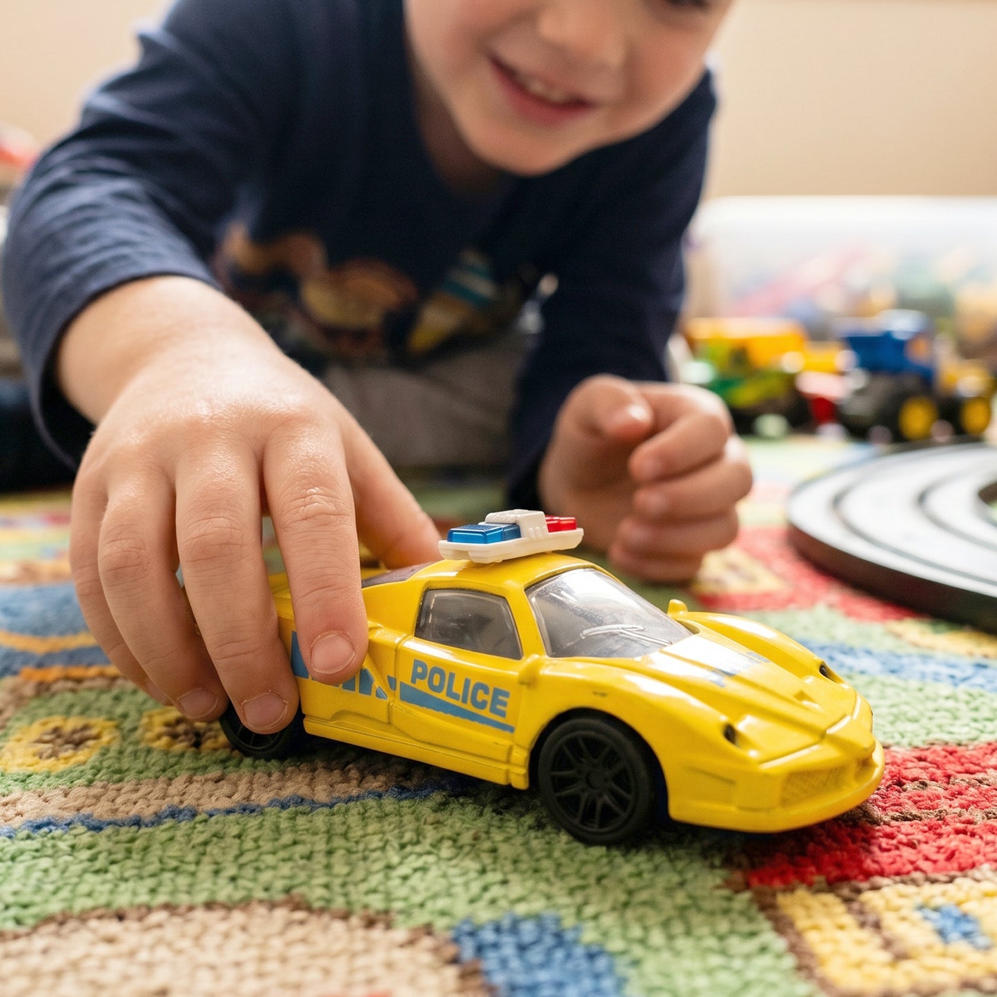 Wukusy police design mini toy car with pull-back friction mechanism, perfect for kids' racing and play.