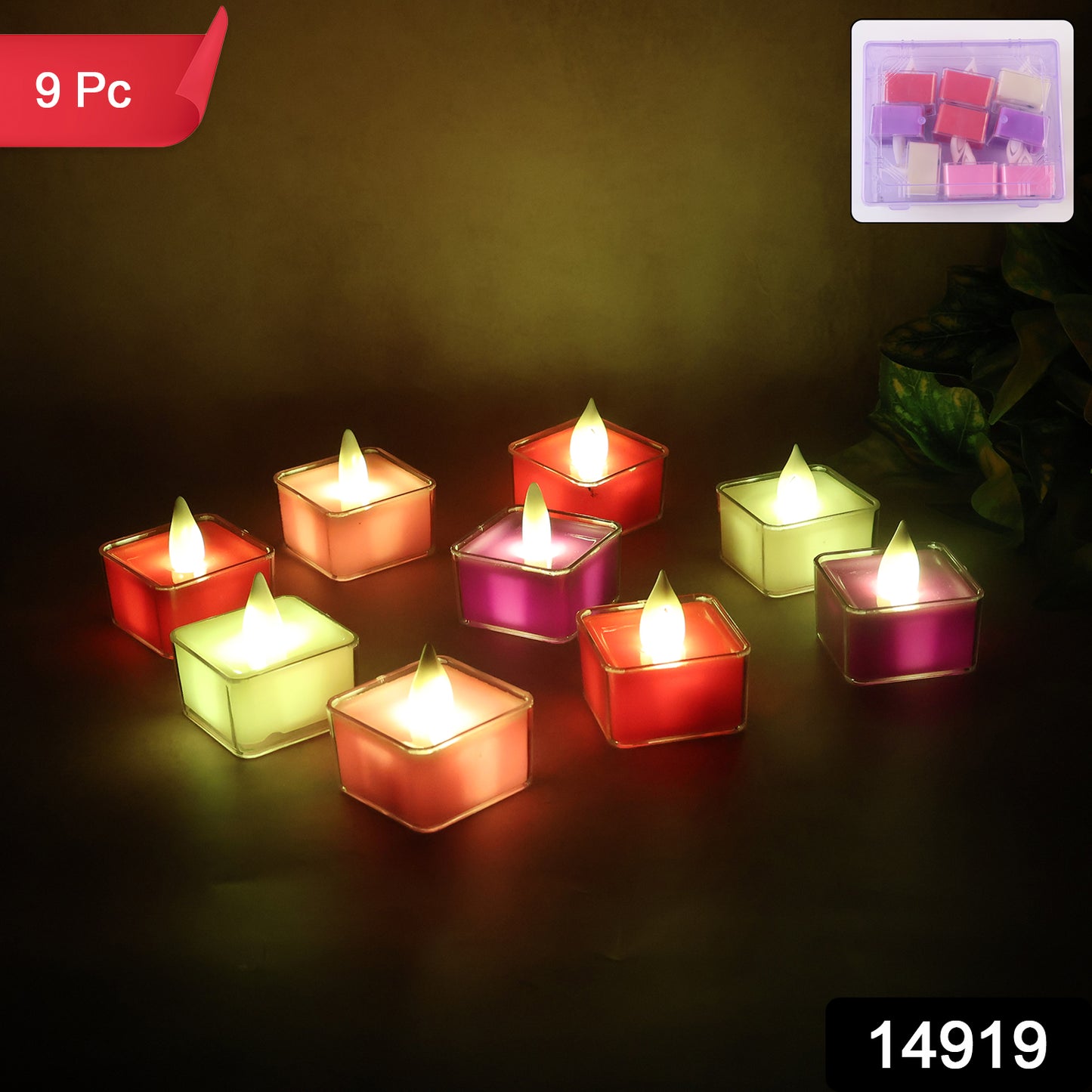 Set of nine Wukusy LED flameless tealight candles for home decor, showcasing warm flickering light and elegant design.