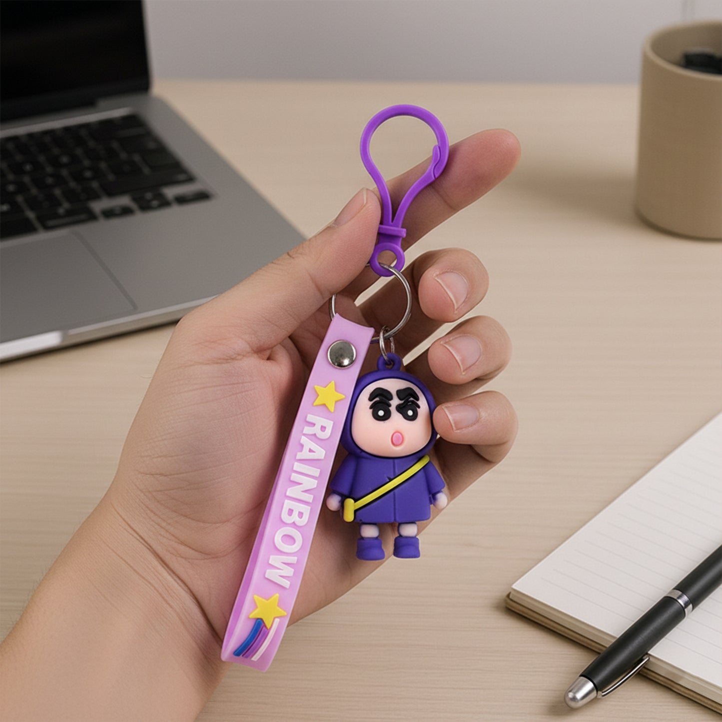 Cute cartoon character silicone keychain by Wukusy featuring a colorful, playful design, perfect for keys or bags.