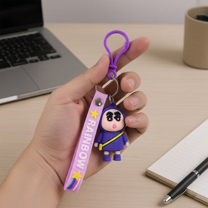 Cute cartoon character silicone keychain by Wukusy featuring a colorful, playful design, perfect for keys or bags.