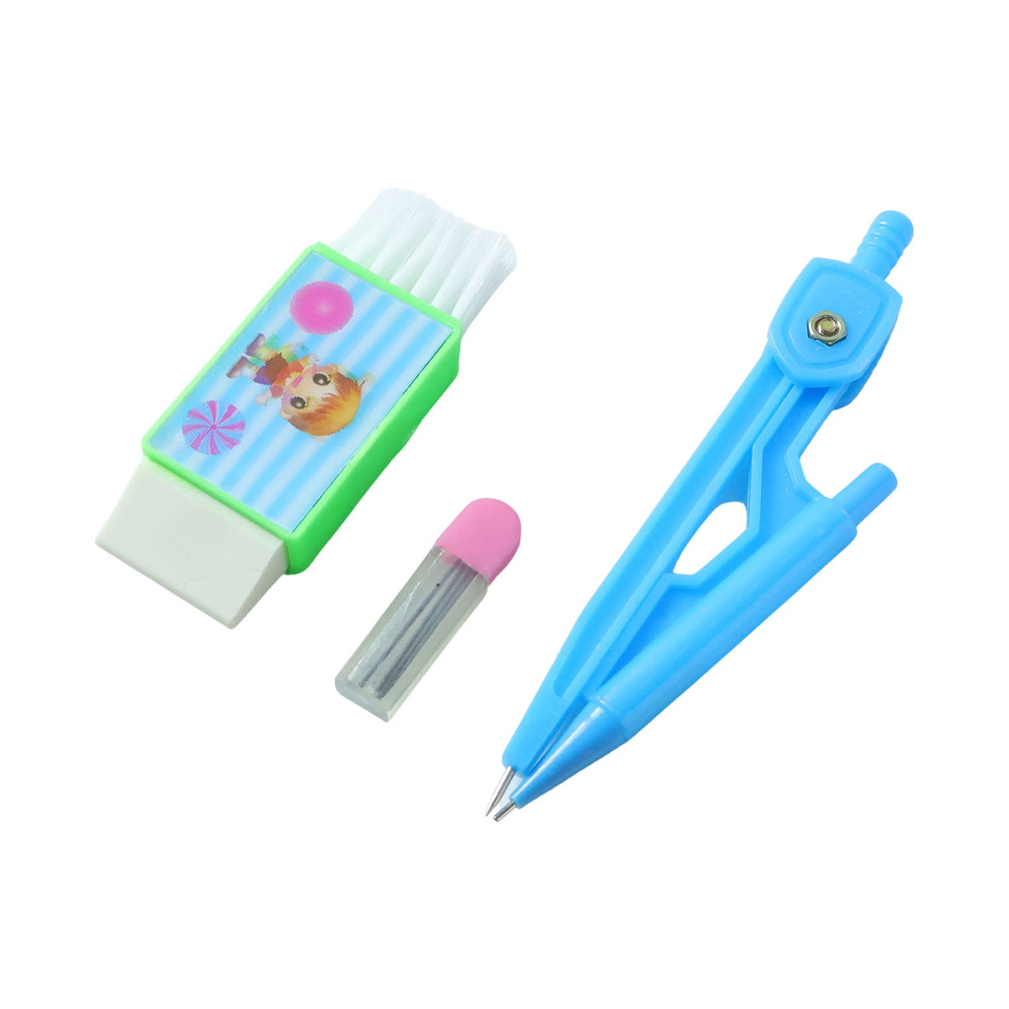 Wukusy premium kids plastic drawing compass and geometry set with rulers and protractor on a white background