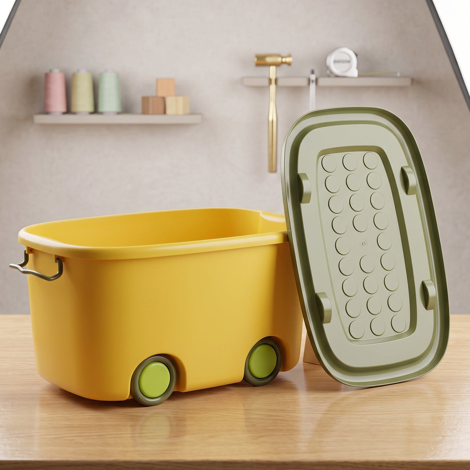 Wukusy 25L rolling storage container box with wheels and lid for toys, durable plastic, ideal for organizing and storing household items