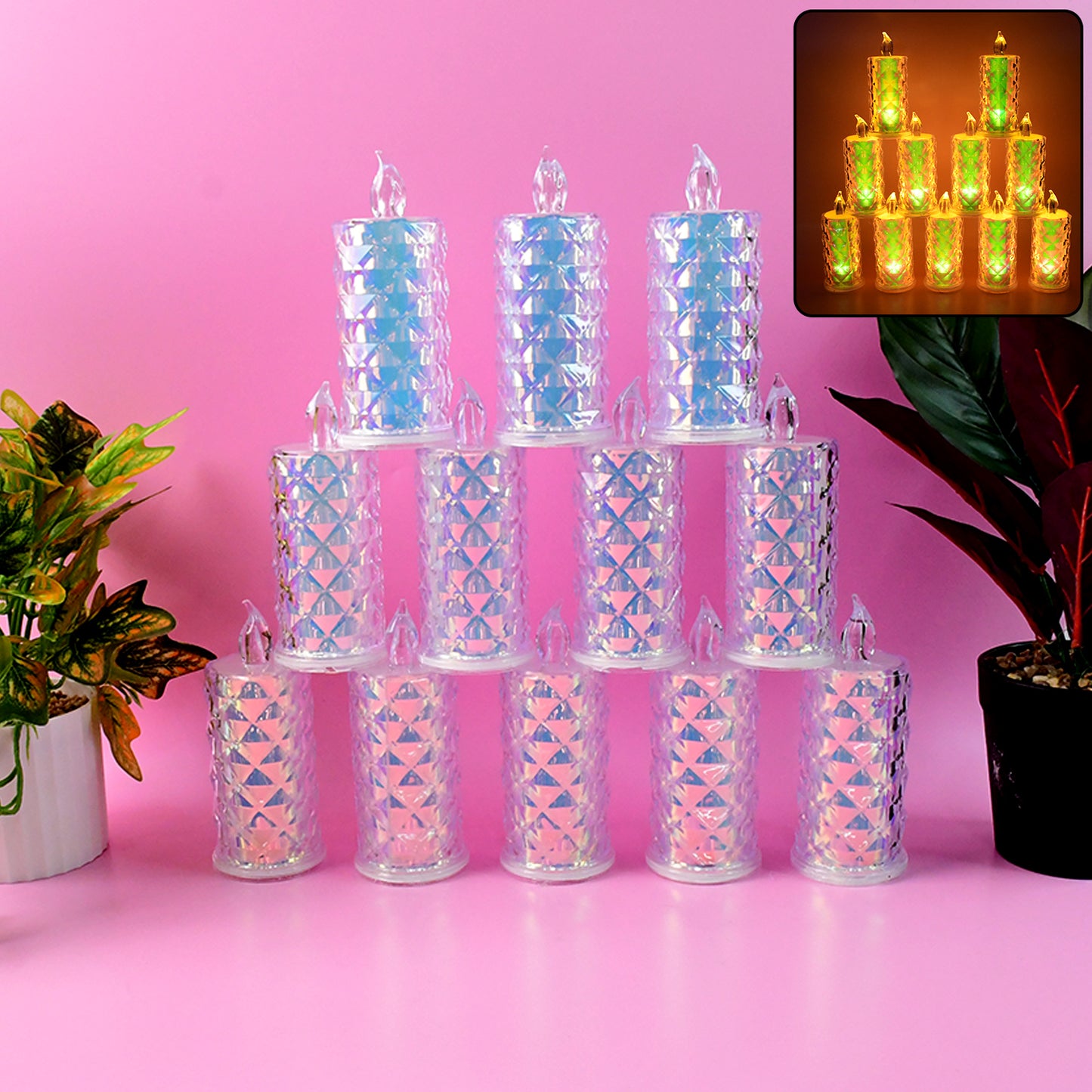 Set of 12 smokeless LED candles by Wukusy for home decor, featuring realistic flickering flame effects and elegant design.