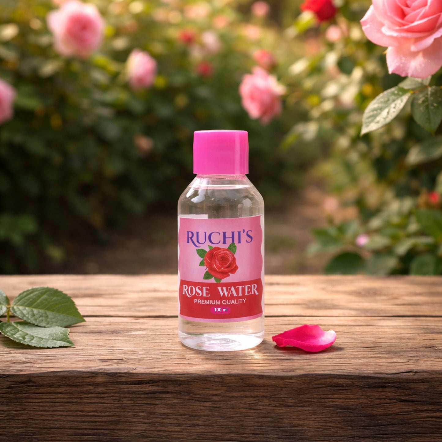 Wukusy premium rose water skin toner and face mist in a 100ml spray bottle, fresh rose water for hydrating skincare.