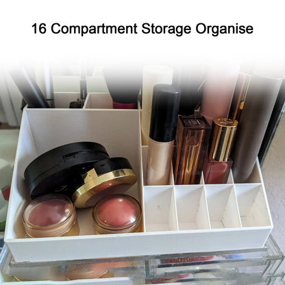 Wukusy makeup organizer and cosmetic storage box with drawer for lipstick, skincare products, and makeup essentials in clear plastic