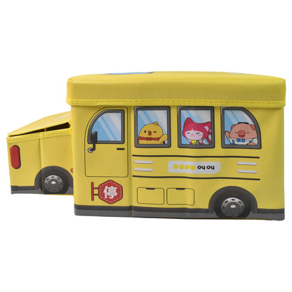 Wukusy school bus-shaped portable foldable toy box with lid, colorful storage container for kids' toys and organization.