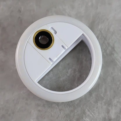 Wukusy Selfie Flash Ring Light with three brightness levels mounted on a smartphone for improved mobile photo lighting.