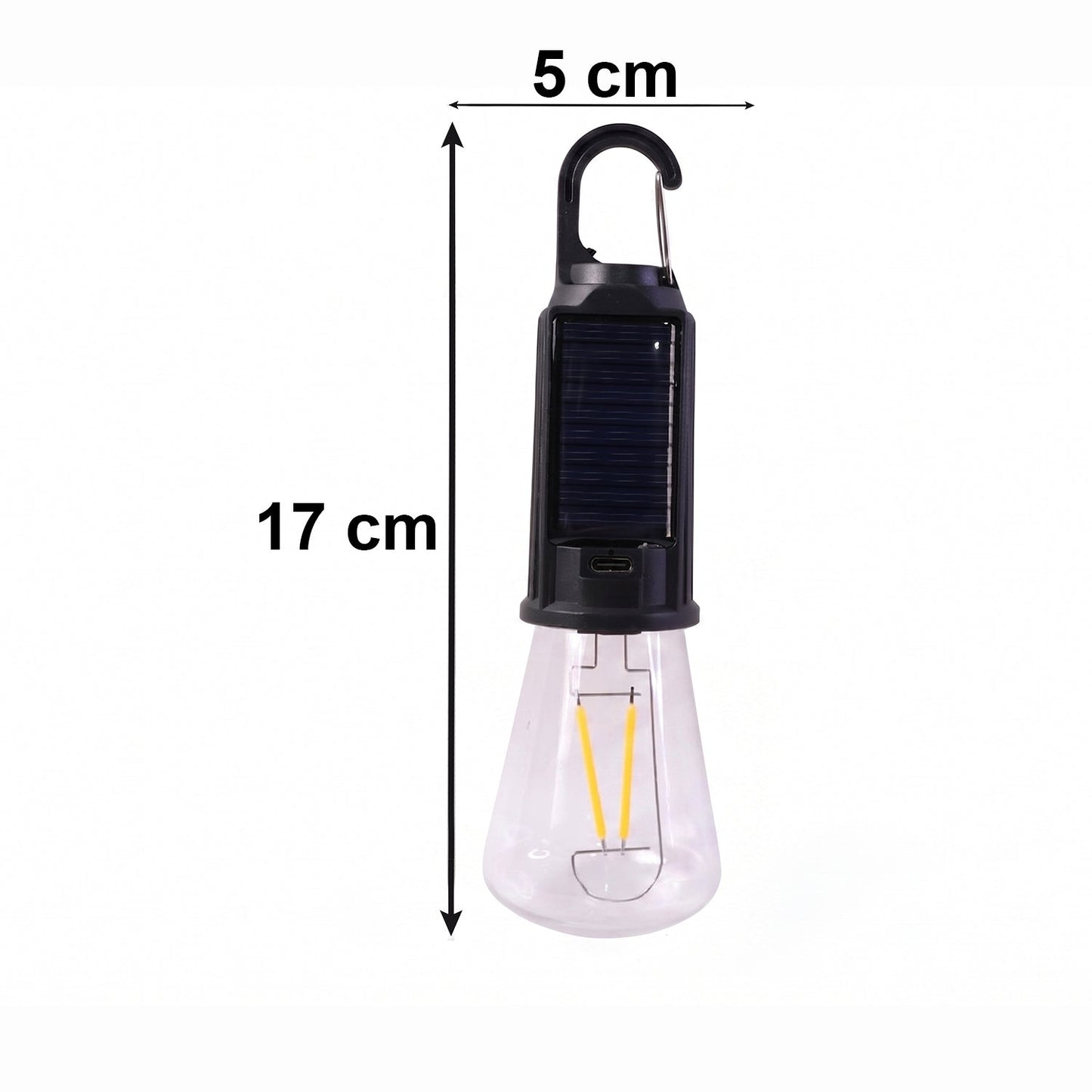 Wukusy solar rechargeable camping lamp with warm LED light, hook for portability, ideal for outdoor camping and hiking.