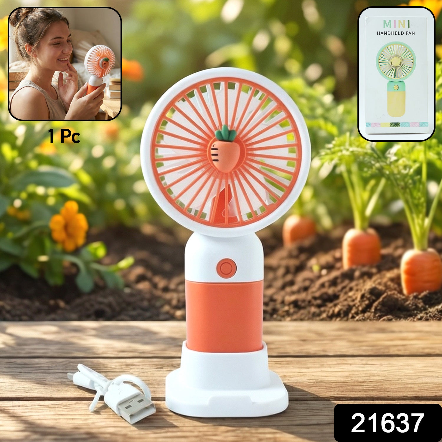 Wukusy rechargeable mini handheld fan with adjustable blades and ergonomic handle, ideal for personal cooling.