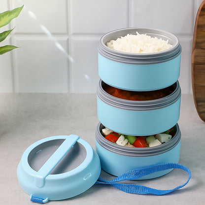 Wukusy 3-layer insulated lunch box set with handle strap, featuring multiple compartments for food storage and portability.
