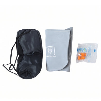 Wukusy 3-in-1 travel comfort kit with neck pillow, eye mask, and earplugs for relaxing travel.