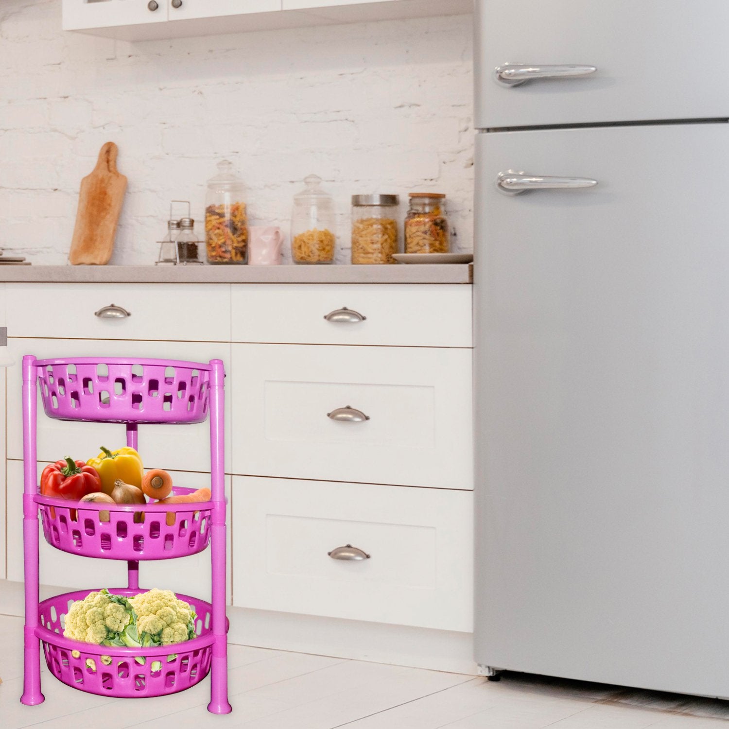 Wukusy 2507 round plastic storage rack organizer for kitchen tools, compact and versatile for countertop or drawer use.