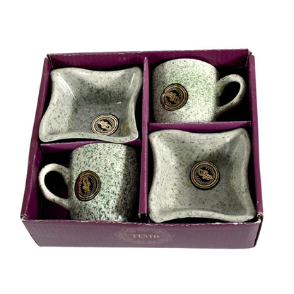 Wukusy 4-piece ceramic tea and coffee mug set with serving bowl, milk cup, and snack tray for household, outdoor, or gift use