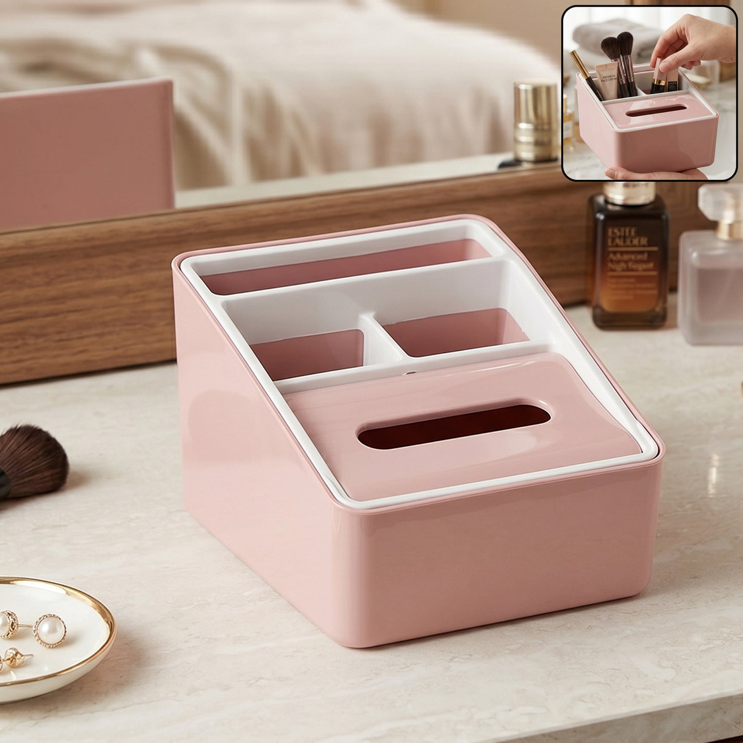 Wukusy plastic multipurpose storage organizer box with multiple compartments for organizing small items on a surface