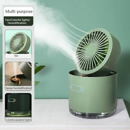 Ekom mini desktop cooling fan with rotating spray humidifier, compact air conditioning fan with water tank, ideal for computers and tablets.