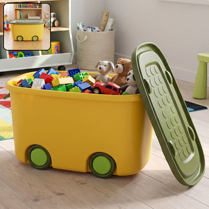 Wukusy 25L rolling storage container box with wheels and lid, ideal for toy organization and easy mobility.