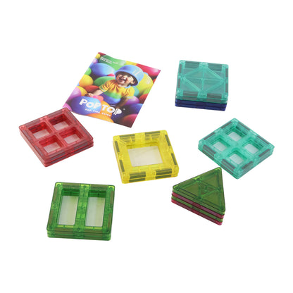 Wukusy 16-piece magnetic building tiles construction toy set with colorful geometric shapes on a white background.