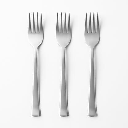 Set of three Wukusy premium stainless steel dinner forks, sleek and durable for home and kitchen use.