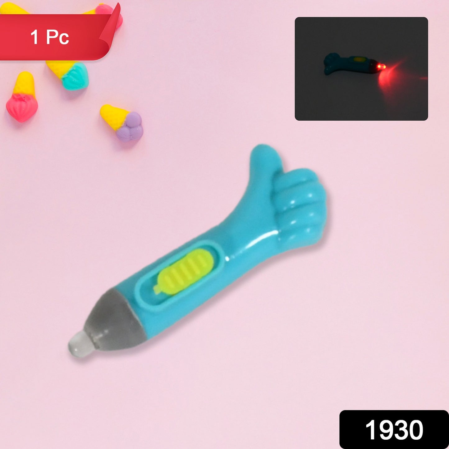 Wukusy 1930 Thumb Shaped Light Lightning Keychain with LED light, toy accessory, thumb-shaped LED flashlight for fun and easy portability.